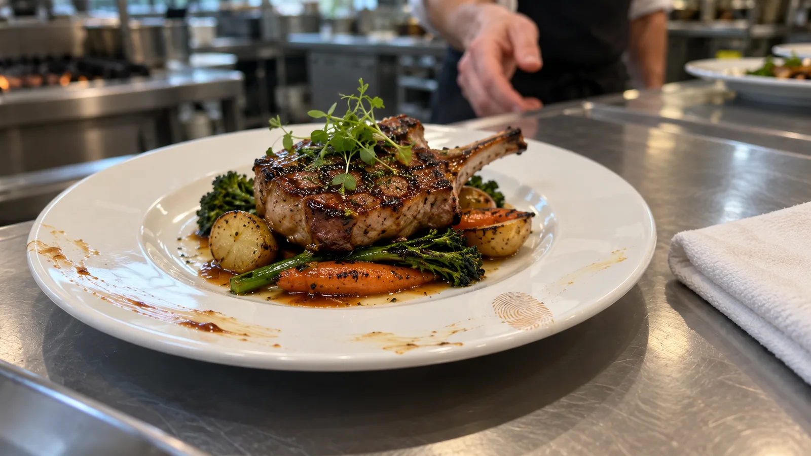 An Indonesian man checks a phone beside a woman in a hijab holding a document folder at a bright cafe.